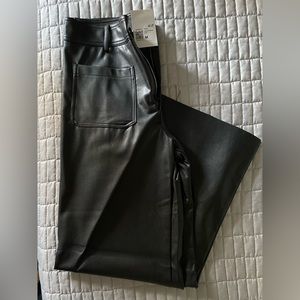 High rise, wide leg cropped faux leather pants